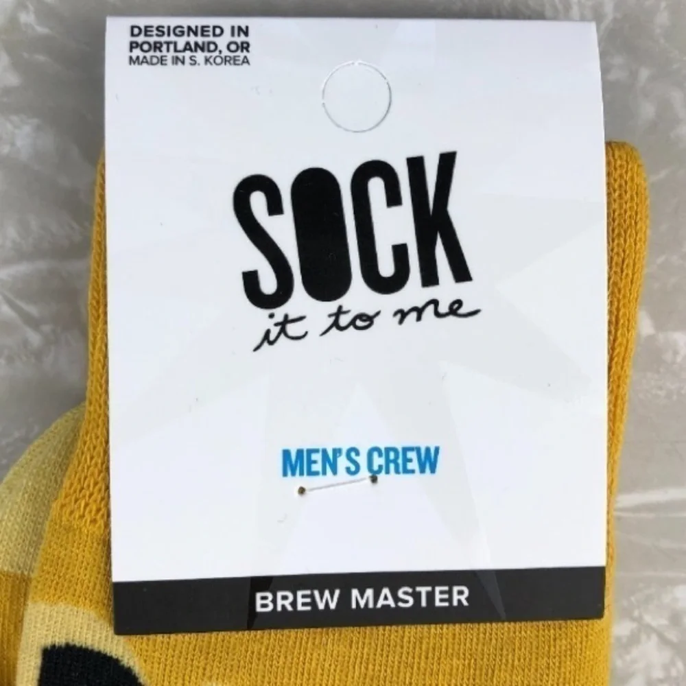 Sock It To Me NWT Yellow Beer Brew Master Crew Socks Novelty Beer Crawl Brewery
